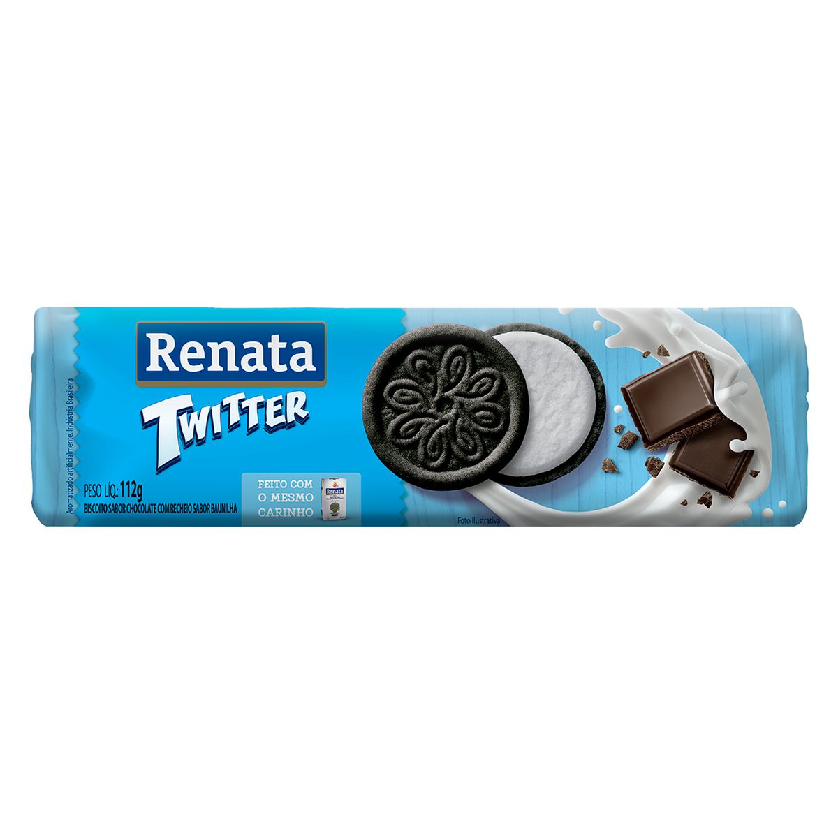 Biscoito Chocolate Recheio Baunilha Renata Twitter Pacote 112g