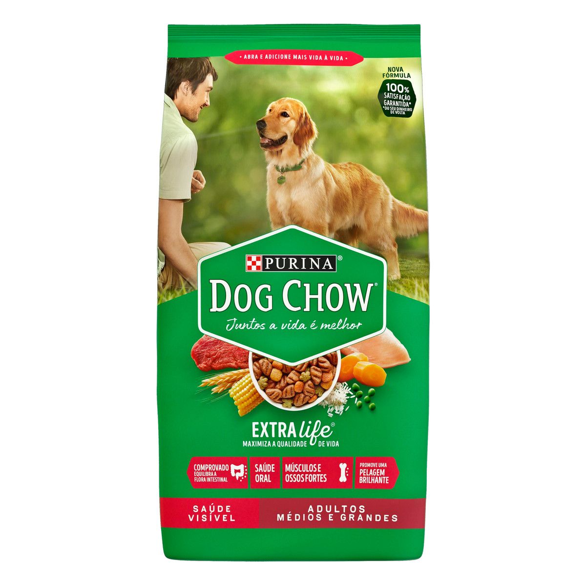 Alimento para Cães Adultos Raças Médias e Grandes Purina Dog Chow Extra Life Pacote 3kg