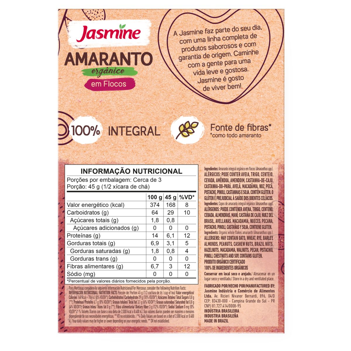Amaranto Jasmine em Flocos Integral Orgânico Caixa 150g image number 1