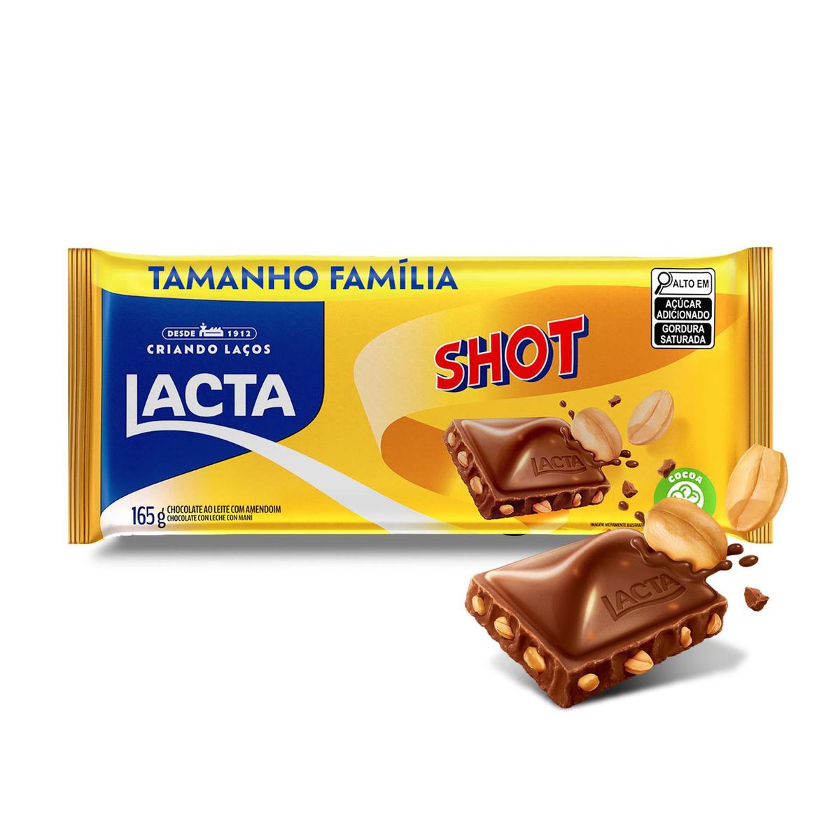 Chocolate Lacta Shot ao leite com Amendoim 165g Tamanho Família