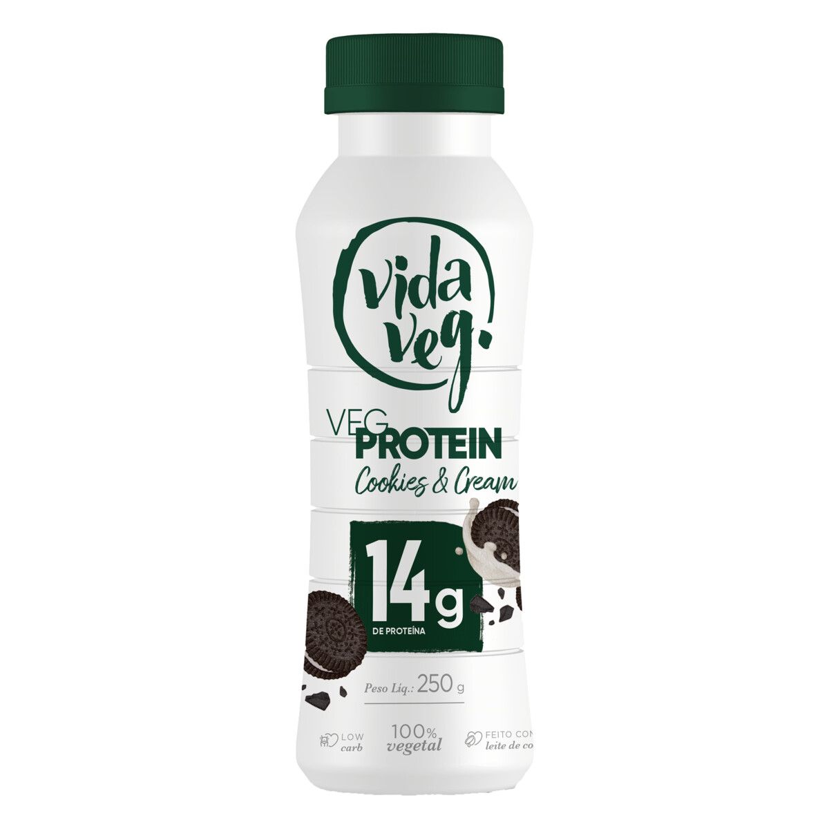 Iogurte Cookies & Cream Vida Veg Protein Garrafa 250g