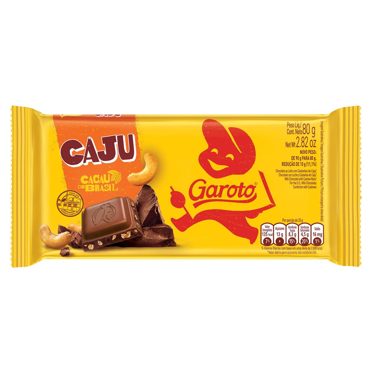 Chocolate Garoto Castanha de Caju Tablete 80g image number 0