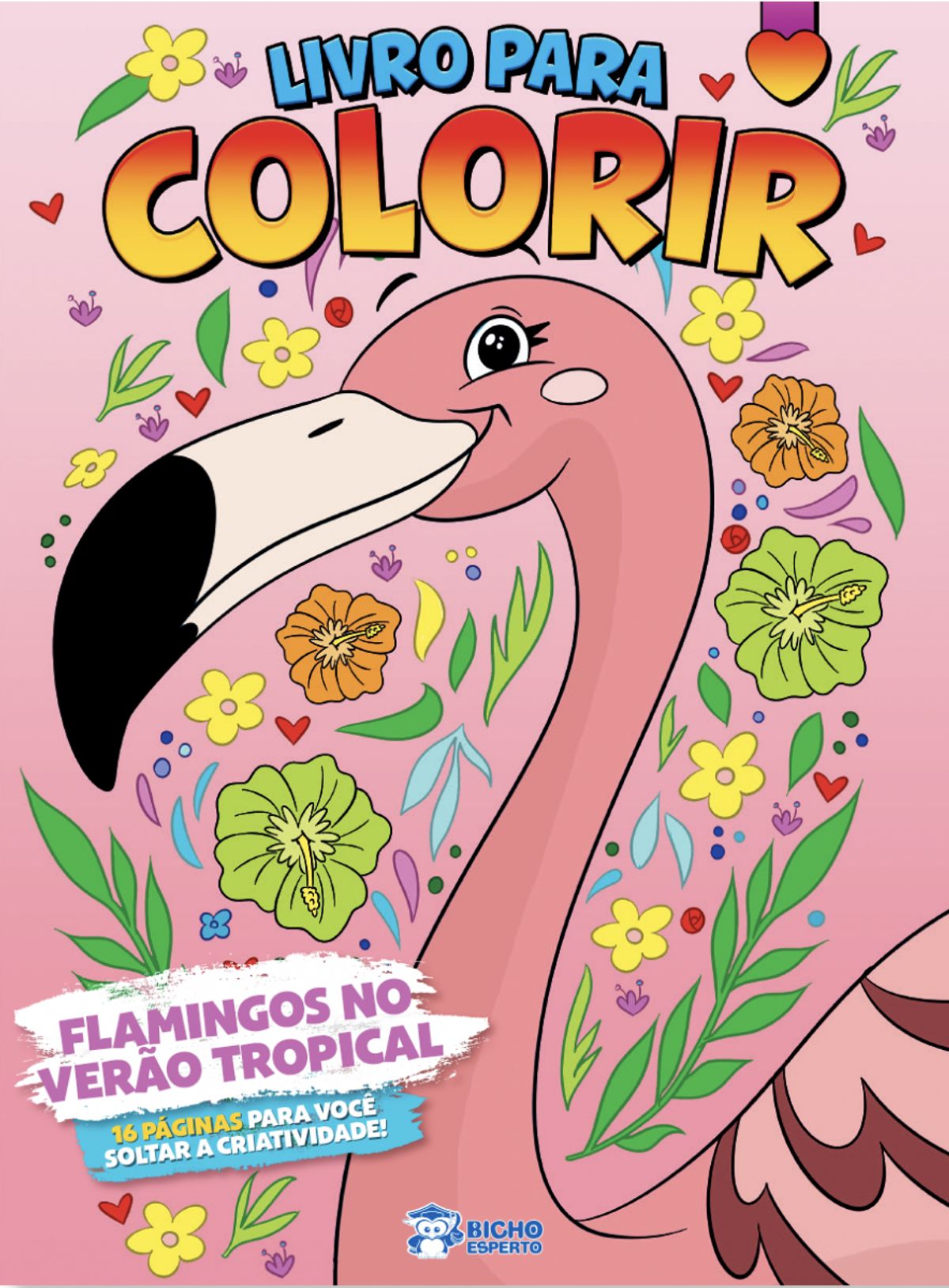 Livro Para Colorir Flamingos no Verão Tropical