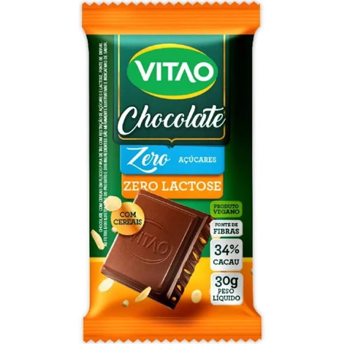 Chocolate Vitao Cereais 34% Cacau Zero Açúcar 30g