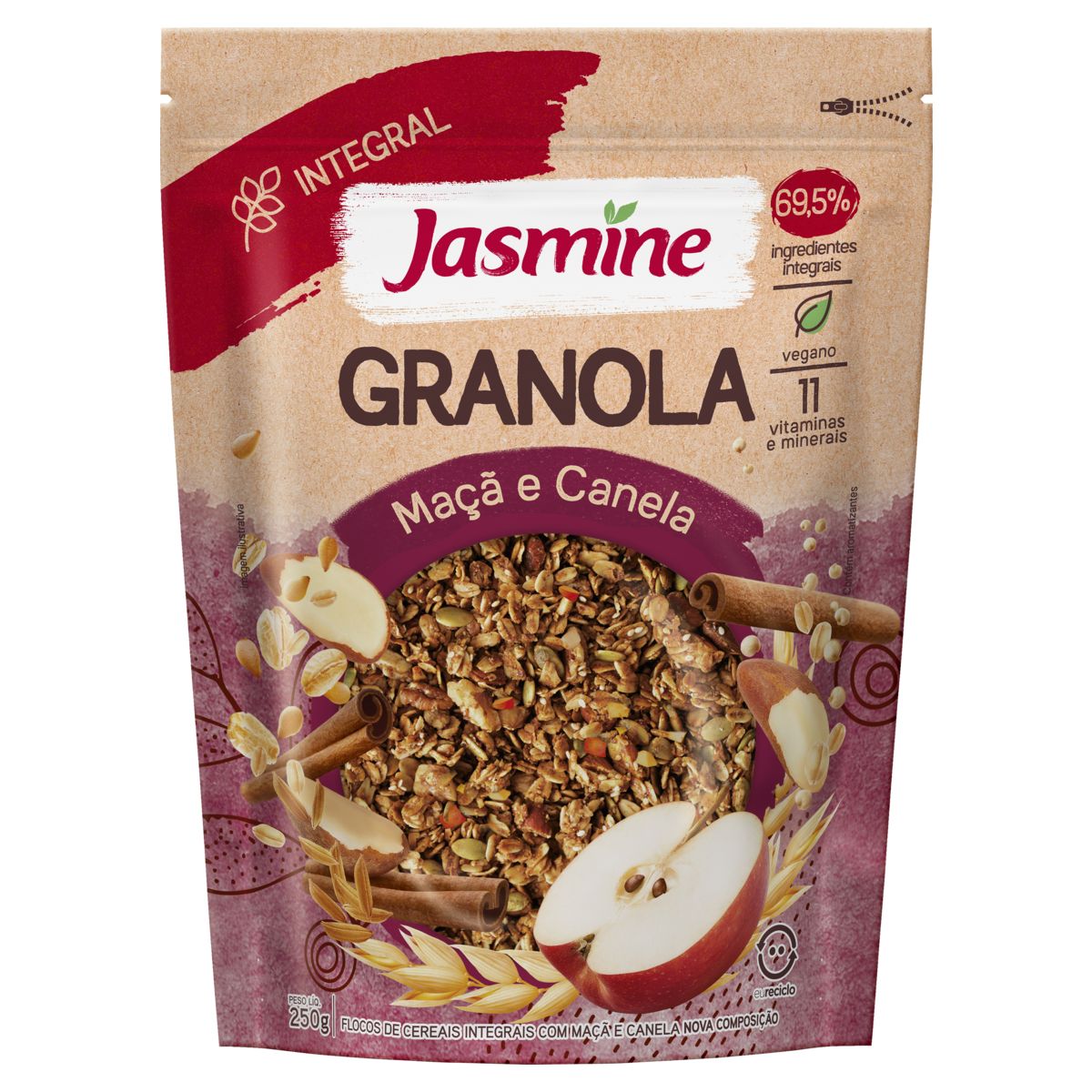 Granola Jasmine Maçã e Canela 69,5% Integral Pouch 250g