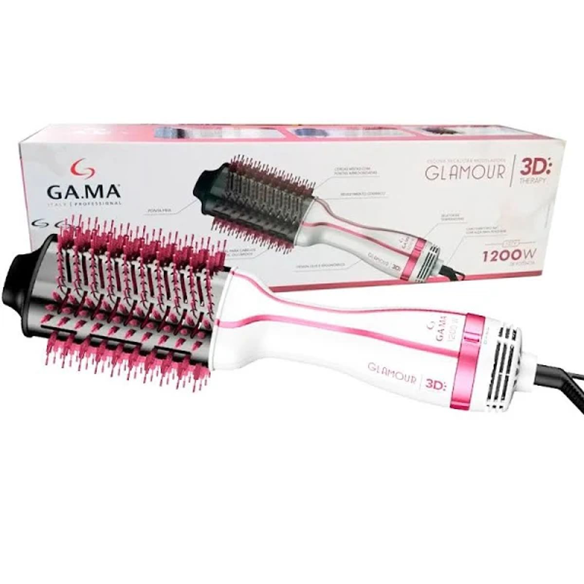 Escova Secadora GA.MA Glamour Pink Brush 3D127v 1200W