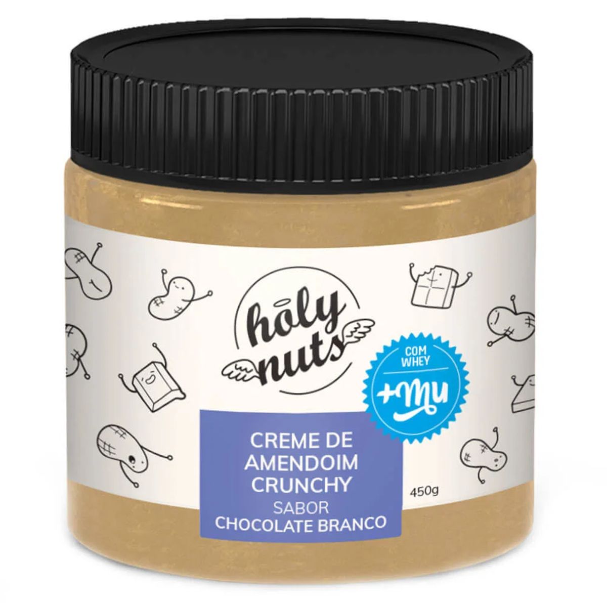 Creme Amendoim Mais Mu Crunchy Chocolate Branco 450g image number 0