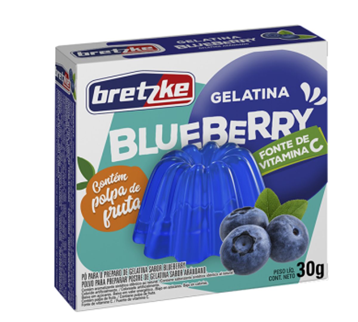 Gelatina Pó Blueberry Bretzke Caixa 30g