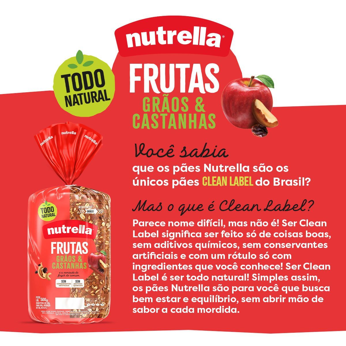 Pão Nutrella Frutas, Grãos & Castanhas Pacote 500g image number 2