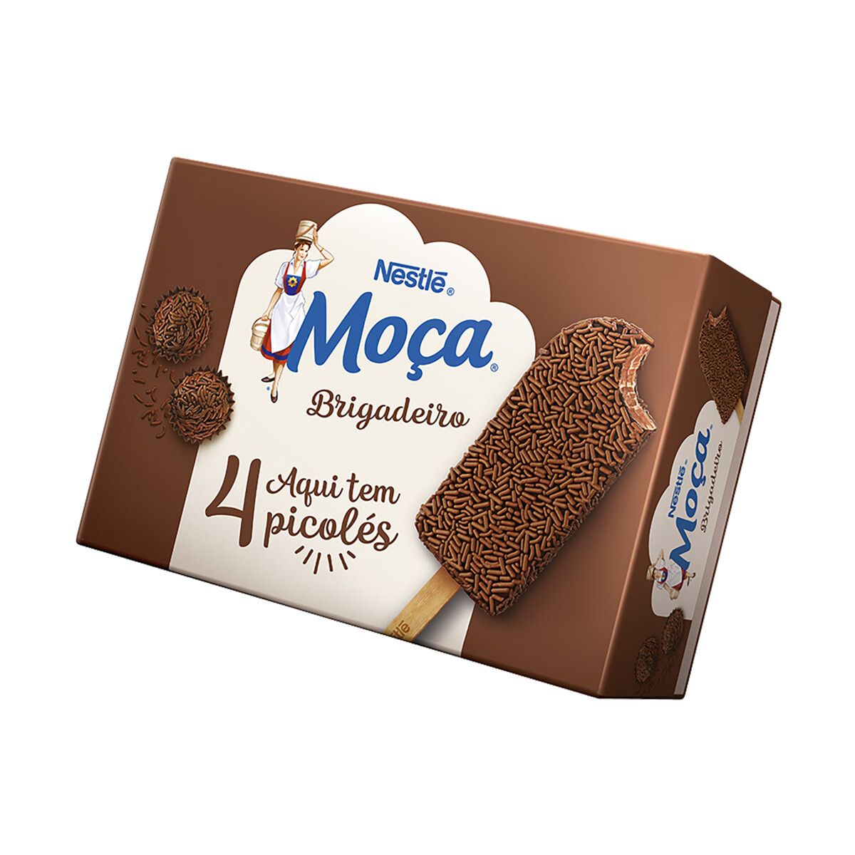 Pack Picolé Brigadeiro Moça Cobertura Chocolate Nestlé Caixa 252g 4 Unidades