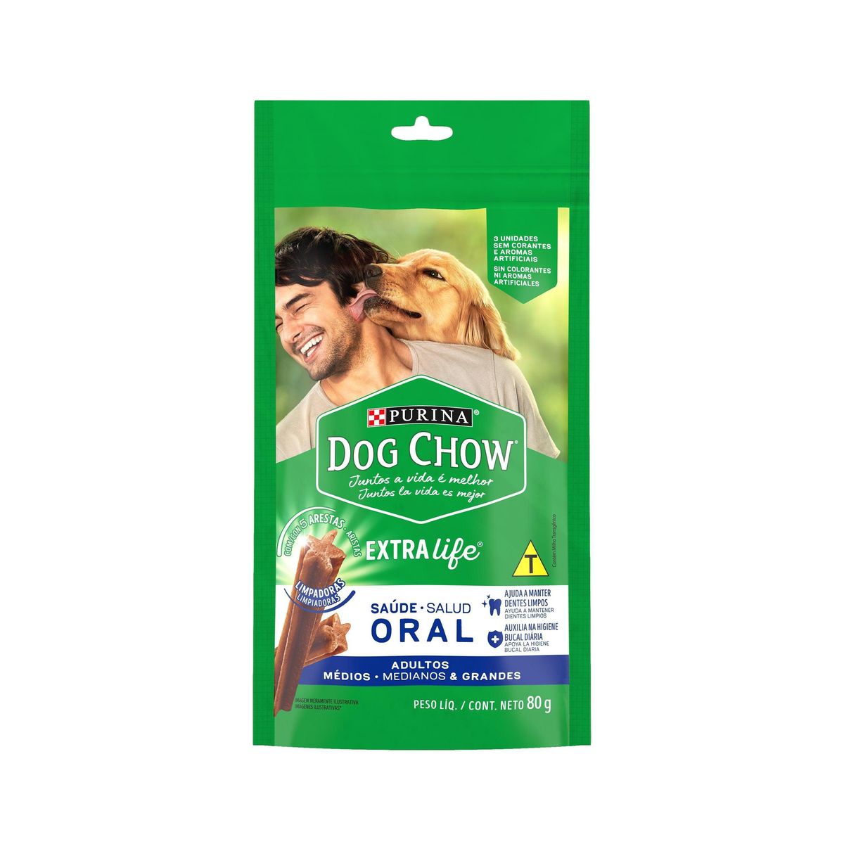 Petisco Dog Chow Saúde Oral Cães Adultos Médios e Grandes 80g