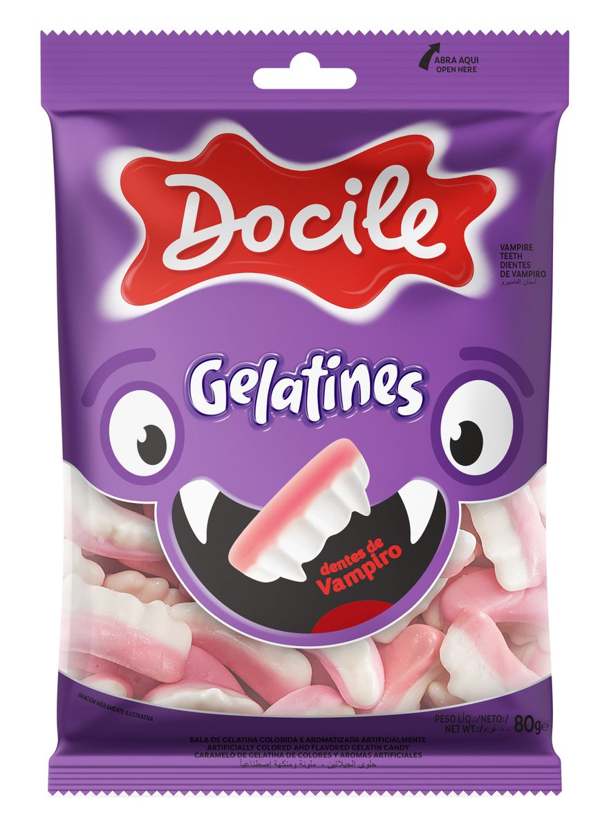 Bala Docile Gelatines Dentes de Vampiro 80g