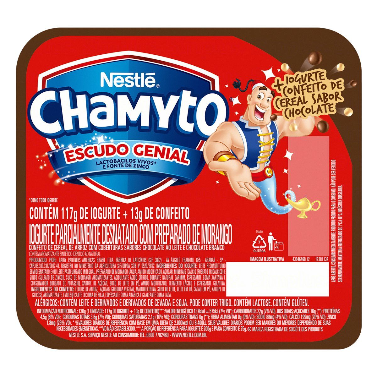 Iogurte Chamyto Parcialmente Desnatado Morango com Cereais de Chocolate 130g