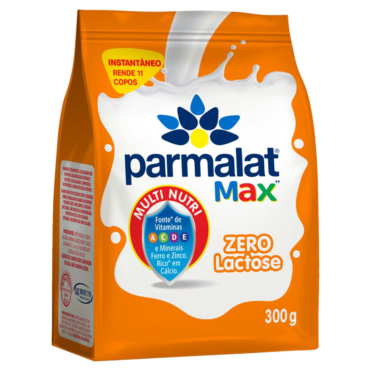 Leite em Pó Instantâneo Zero Lactose Parmalat Max Pacote 300g
