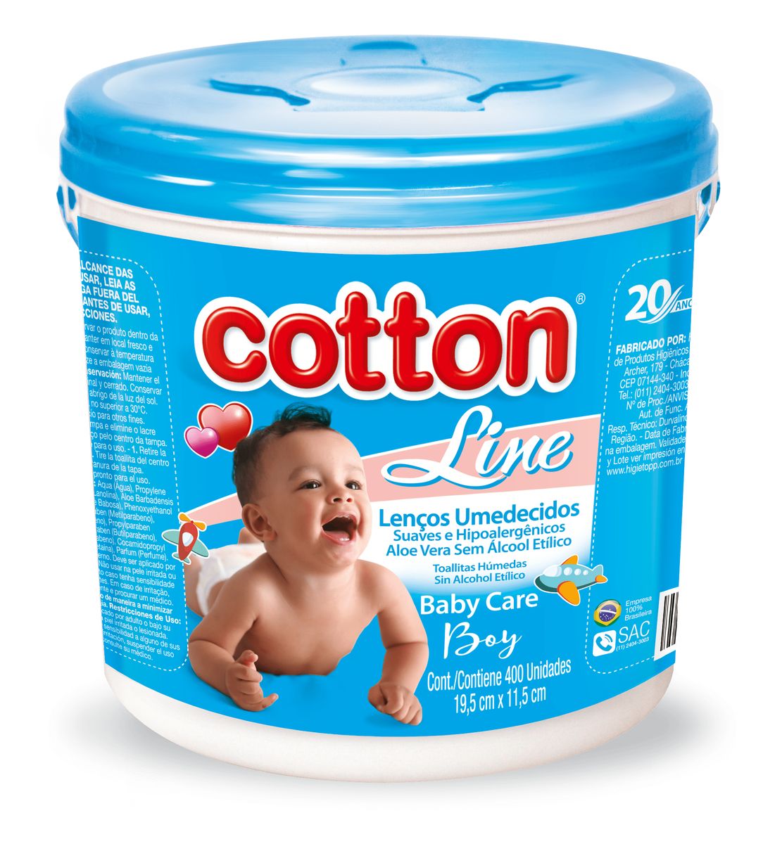 Lenços Umedecidos Cotton Line Baby Care Azul 400 Unidades image number 0