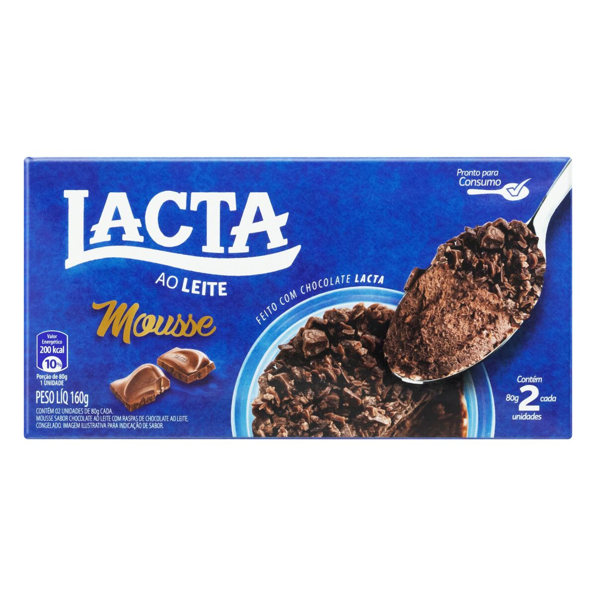Mousse Congelado Chocolate ao Leite Lacta Caixa 160g 2 Unidades image number 0