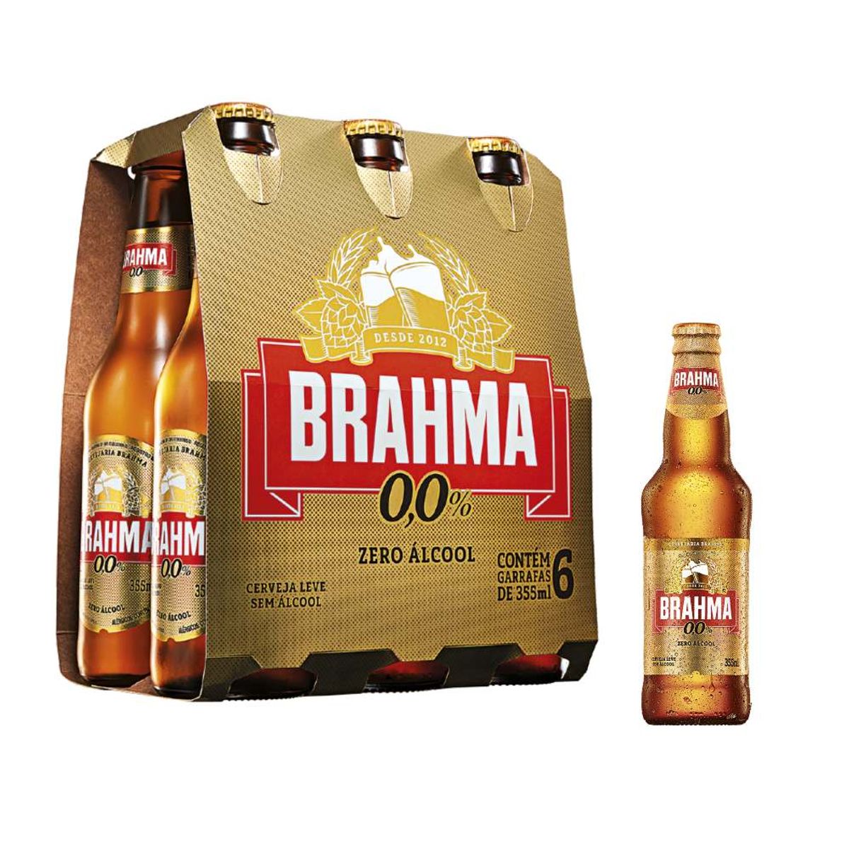 Cerveja Brahma Zero 355ml Long Neck (Pack com 6 Und)