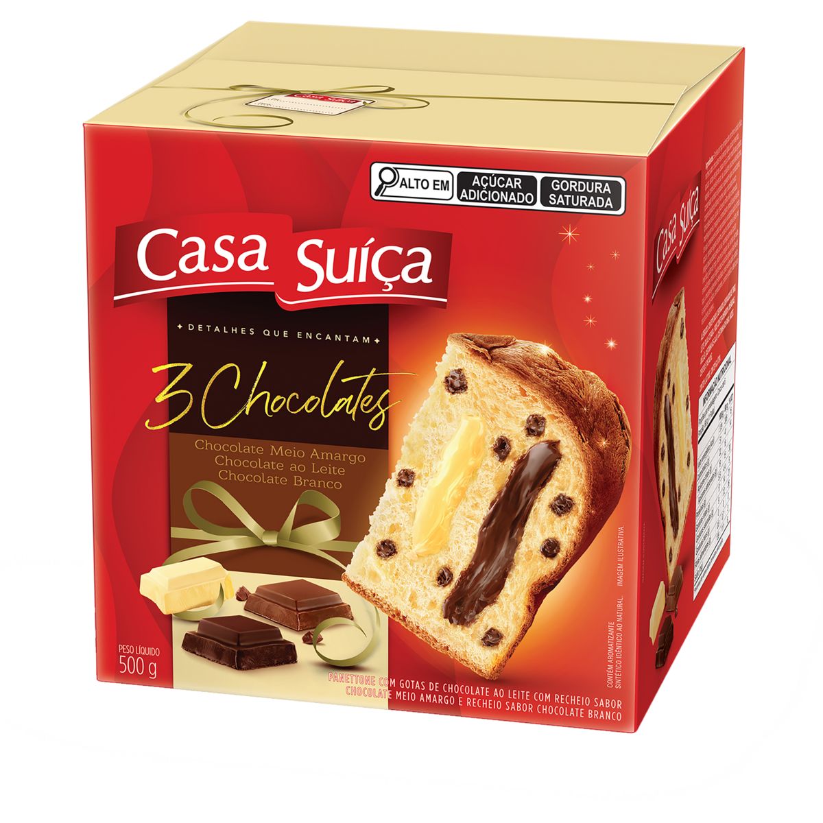 Panettone Casa Suíça Recheio 3 Chocolates Caixa 500g image number 0