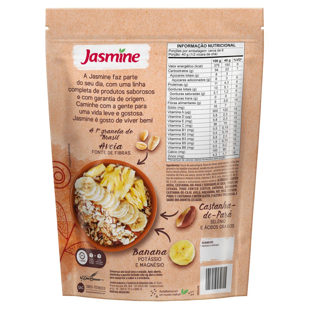 Granola Jasmine Mel e Frutas 64,5% Integral Pouch 250g image number 1