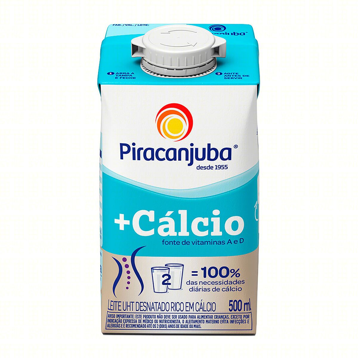Leite UHT Desnatado Piracanjuba +Cálcio Caixa com Tampa 500ml