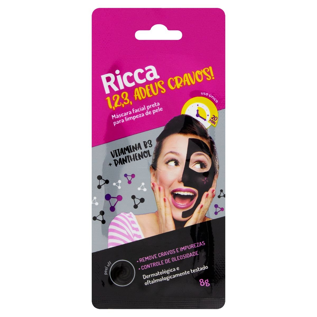 Máscara de Limpeza Facial Preta Ricca Pacote 8g image number 0