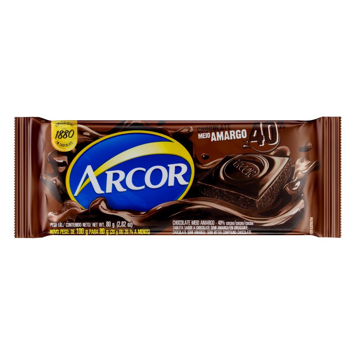 Chocolate Barra Arcor Meio Amargo 40% Cacau 80g