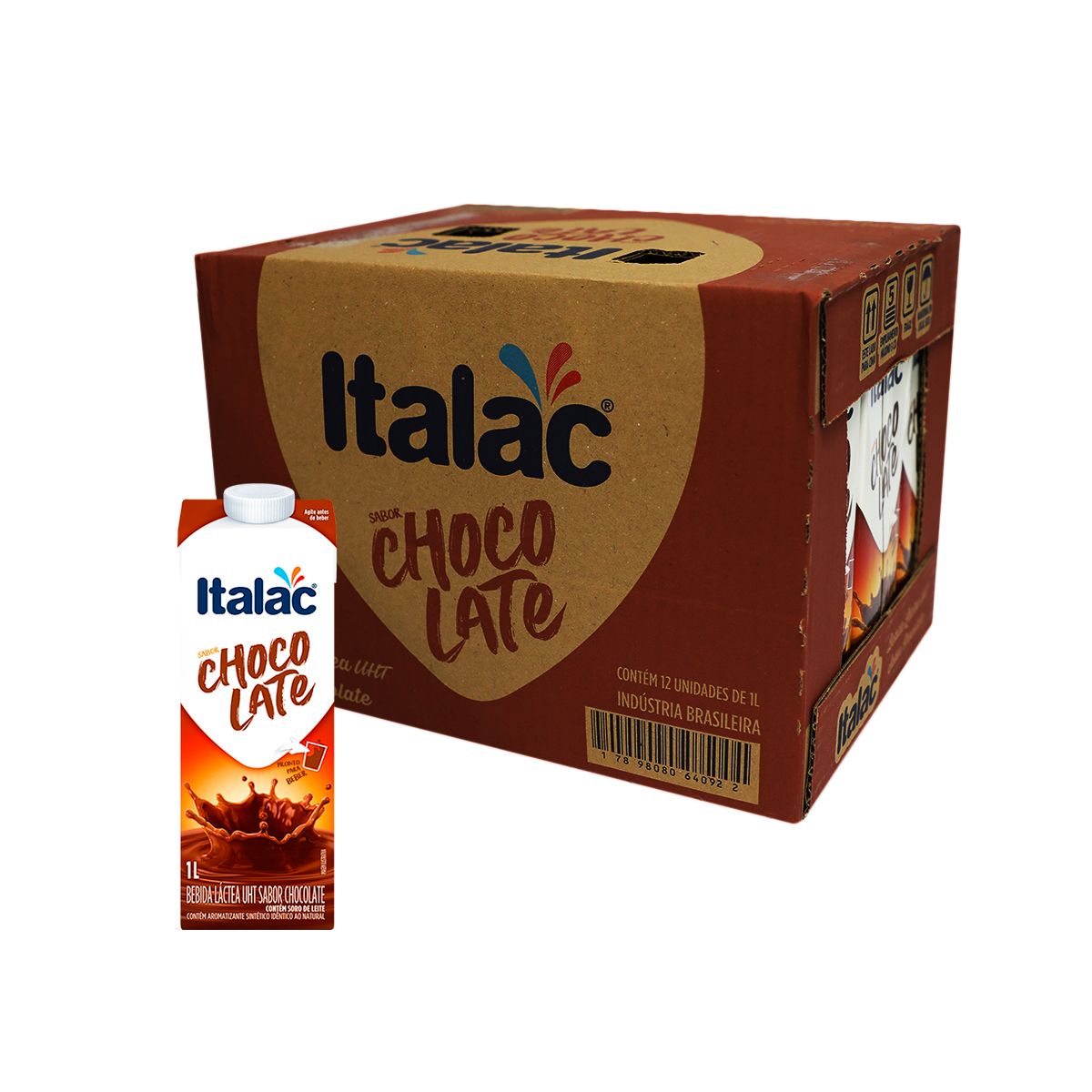 Bebida Láctea Italac UHT Chocolate 1L (Pack com 12 Und)