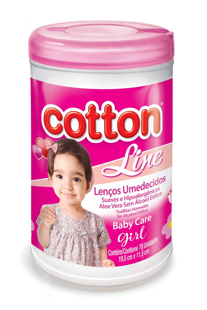 Lenços Umedecidos Cotton Line Baby Care Rosa 70 Unidades image number 0