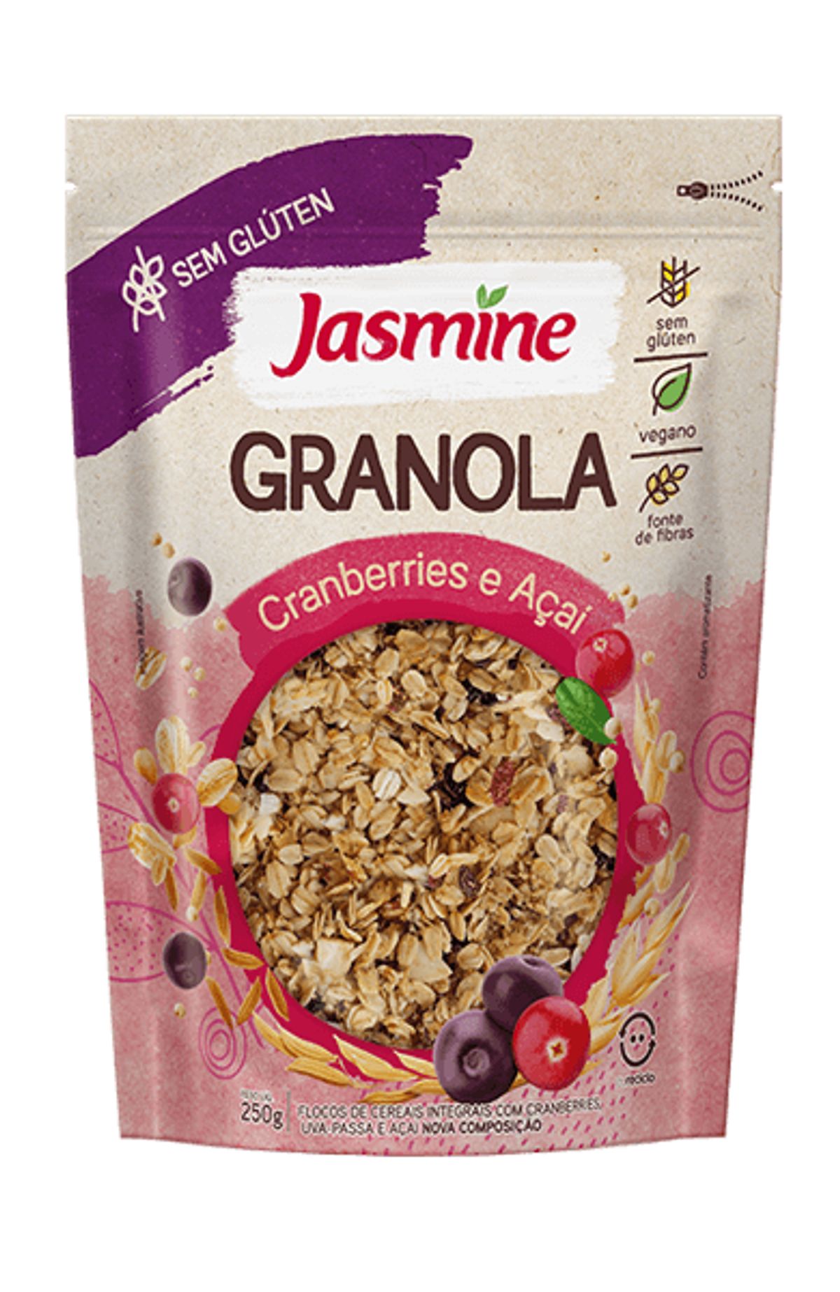 Granola Cranberries e Açaí Jasmine Especial Pouch 250g