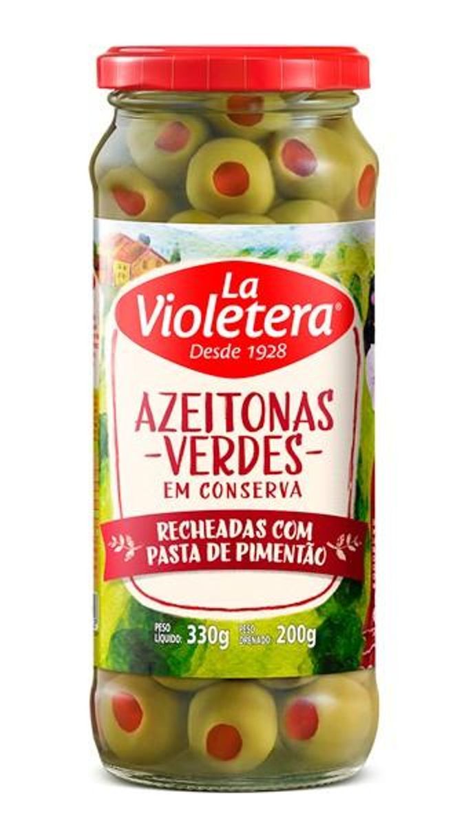 Azeitona Verde La Violetera Recheada com Pimentão Vidro 200g