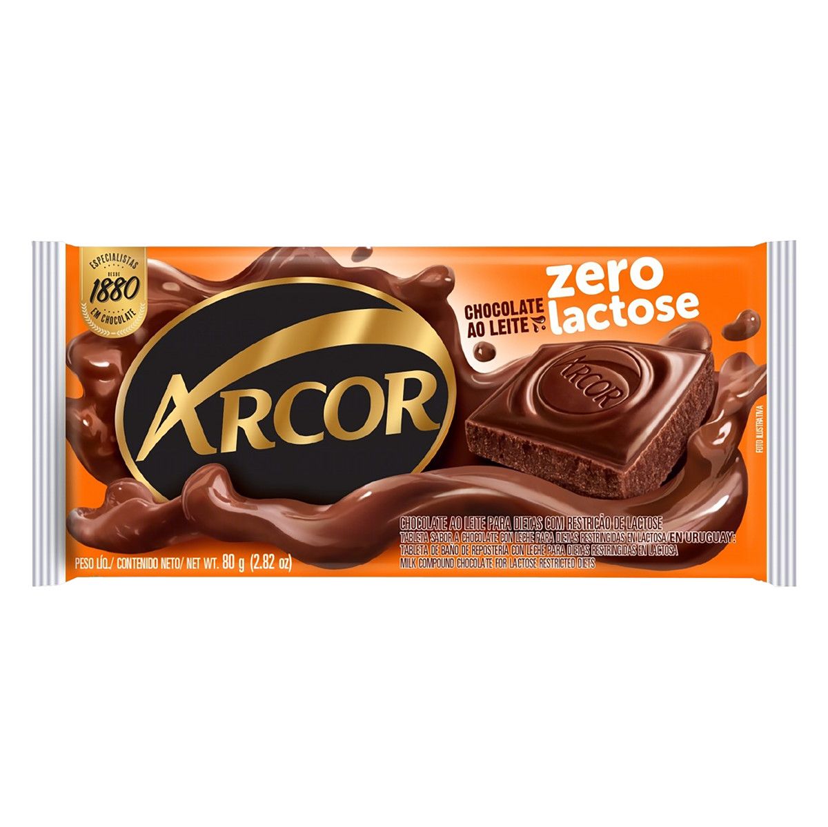 Chocolate Arcor ao Leite Zero Lactose Tablete 80g