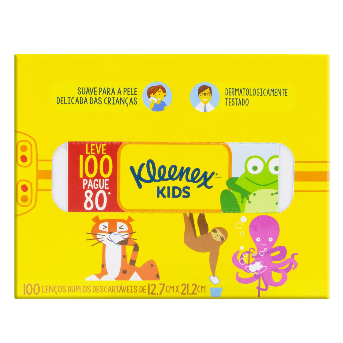 Lenços de Papel Folha Dupla Suave Kleenex Kids Caixa Leve 100 Pague 80 Unidades