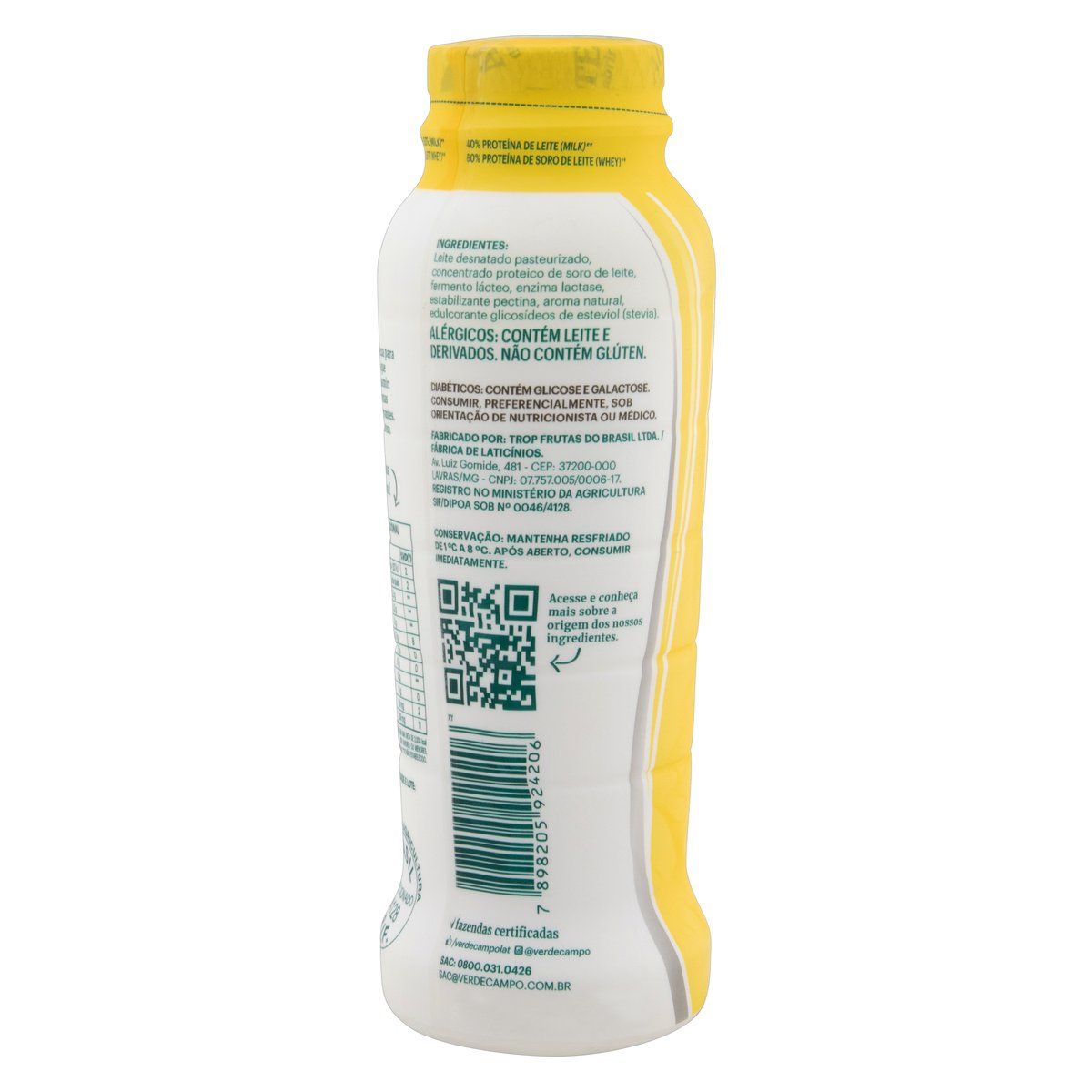 Iogurte Desnatado Banana Zero Lactose Verde Campo Natural Whey 14g de Proteína Frasco 250g image number 1