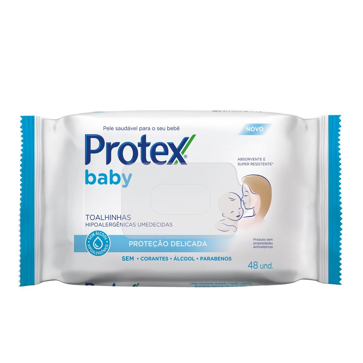 Lenços Umedecidos para bebês Protex Baby Delicate Care Embalagem com 48 lenços