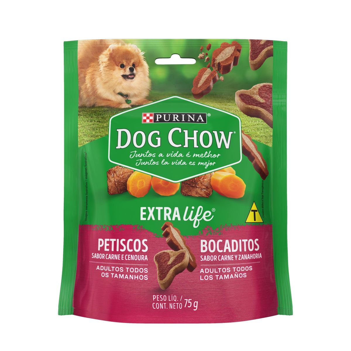 Petisco Dog Chow Cães Adultos Carne e Cenoura 75g