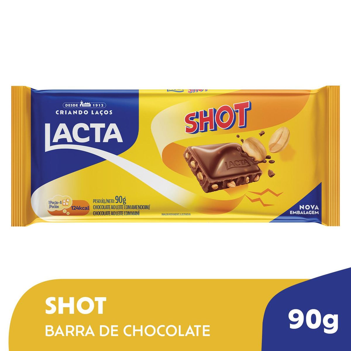 Chocolate ao Leite com Amendoim Lacta Shot 90g image number 1