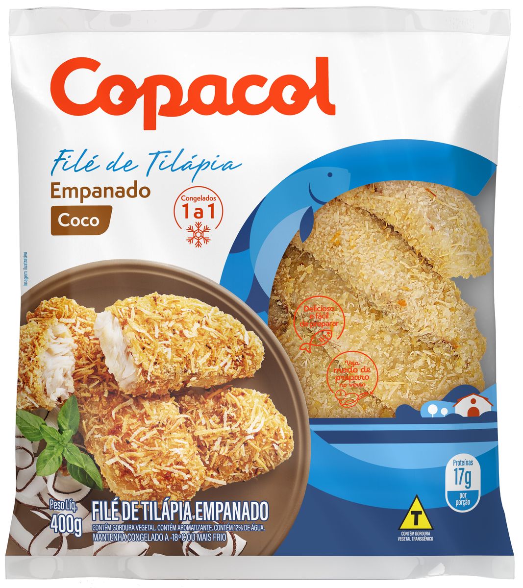 Filé de Tilápia Empanado Coco Congelado Copacol 400g