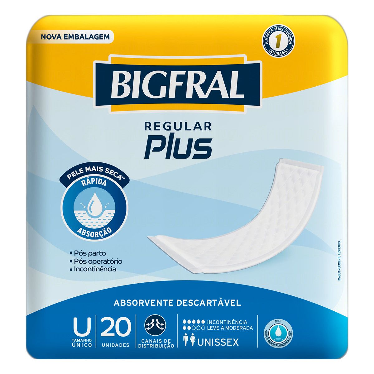 Absorvente para Incontinência Urinária Bigfral Regular Plus Único Pacote 20 Unidades