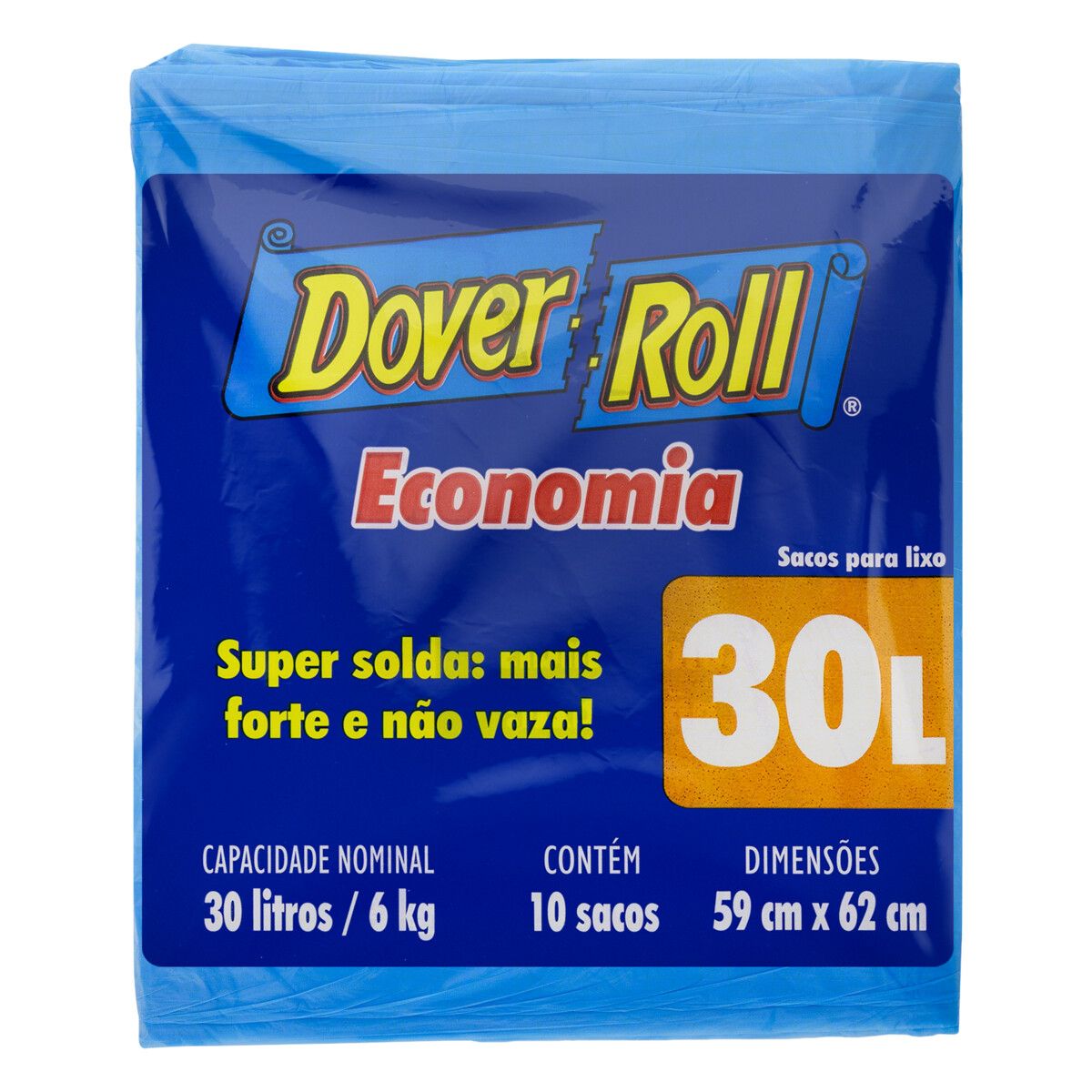 Saco para Lixo Dover Roll Azul 30L Economia 10 Unidades