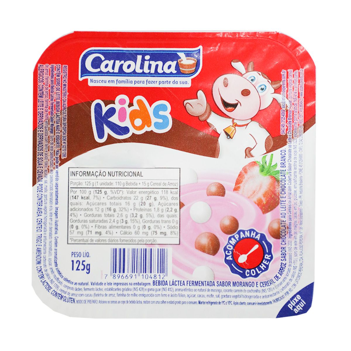 Bebida Láctea Carolina Kids com Confeite Chocolate Branco e ao Leite 125g