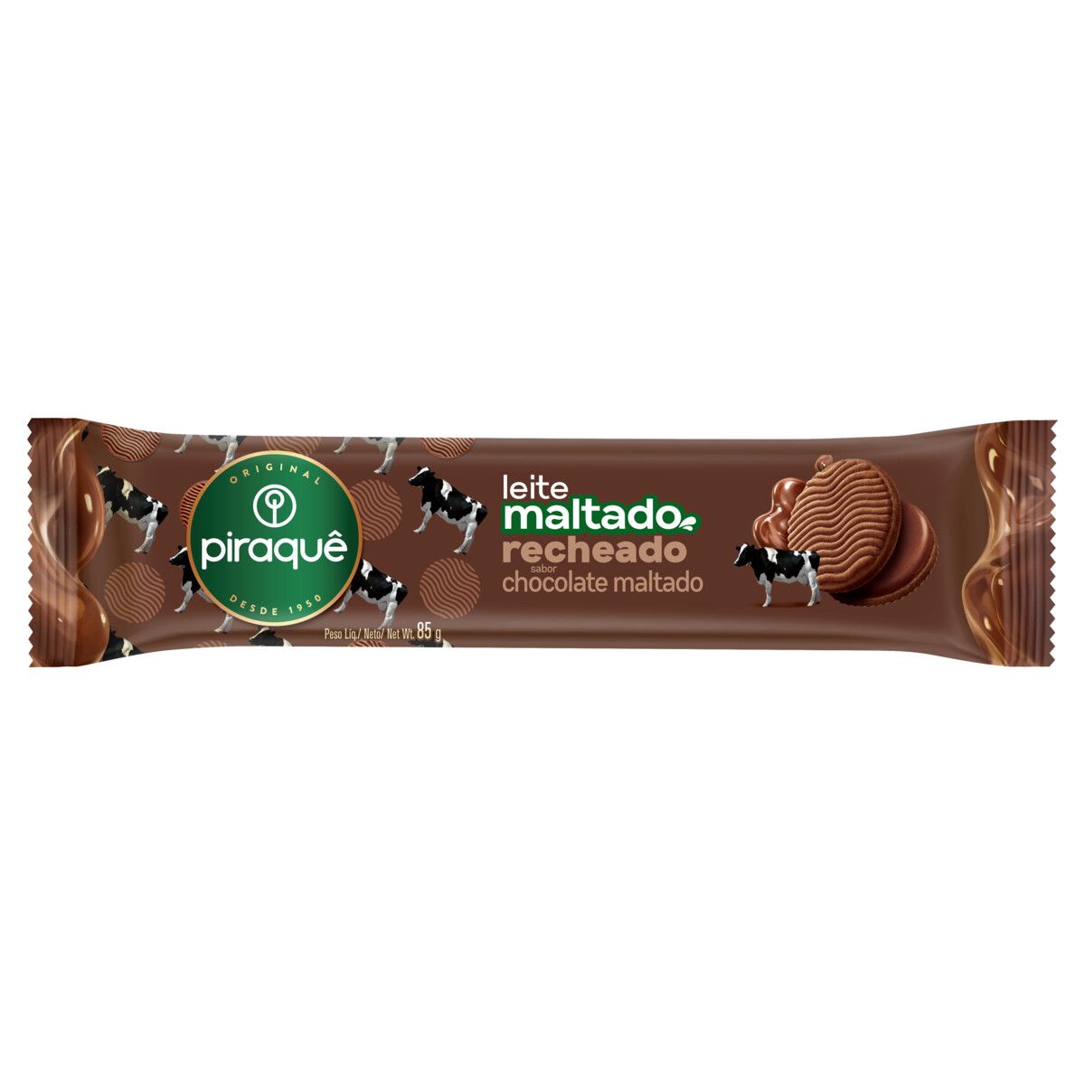 Biscoito Recheado Piraquê Leite Maltado Chocolate 85g