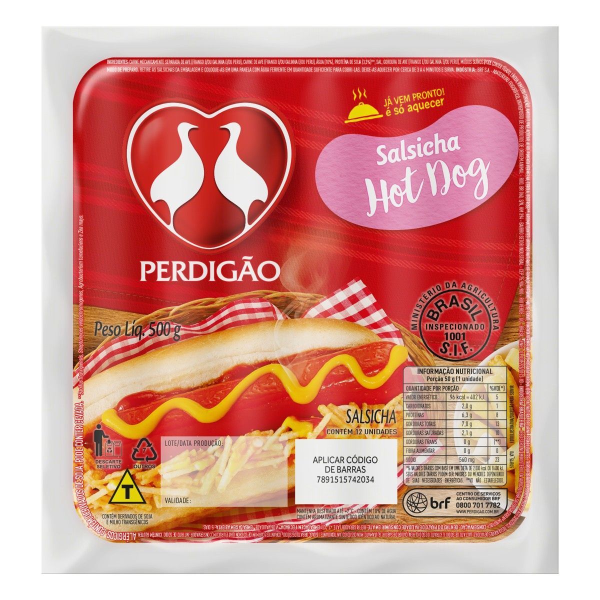 Salsicha Hot-Dog Perdigão 500g