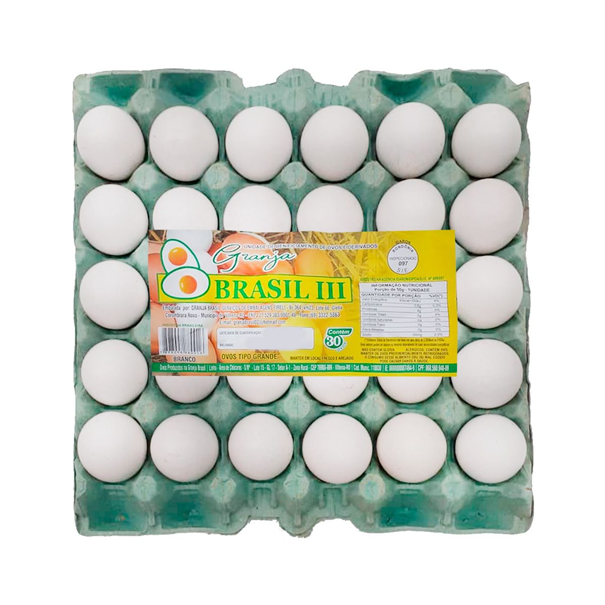 Ovos Branco Granja Brasil Cartela com 30 Unidades