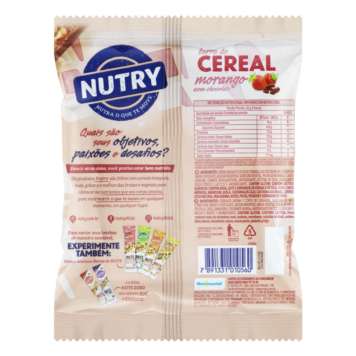 Barra de Cereal Nutry Morango com Chocolate 66g image number 1