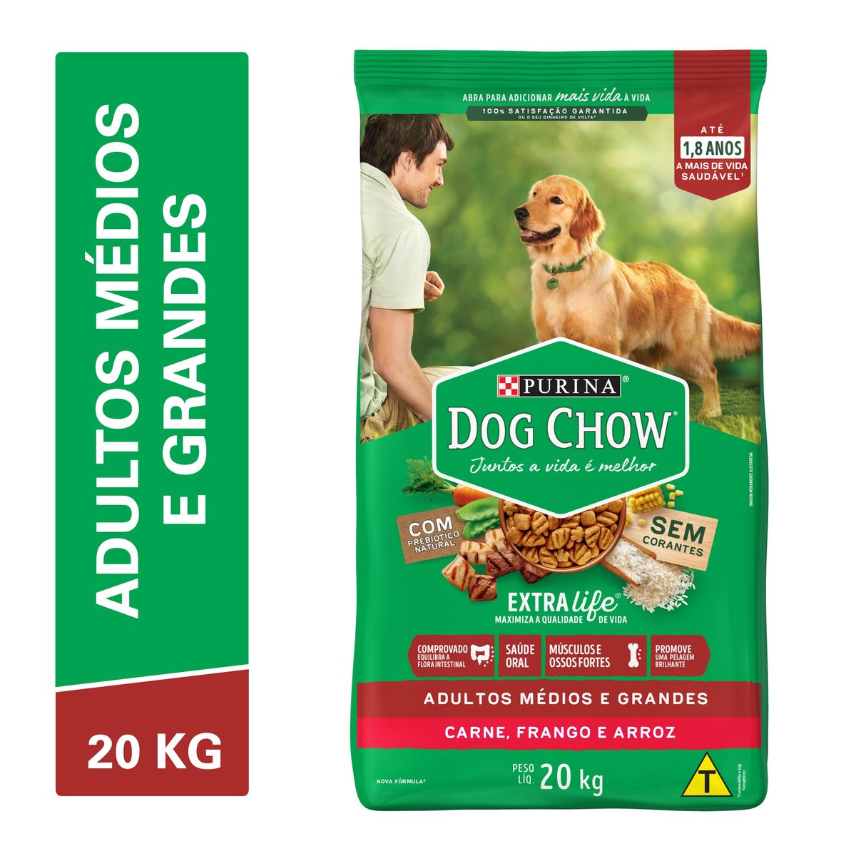 Alimento Dog Chow Cães Adultos Médios e Grandes Carne, Frango e Arroz 20kg image number 1