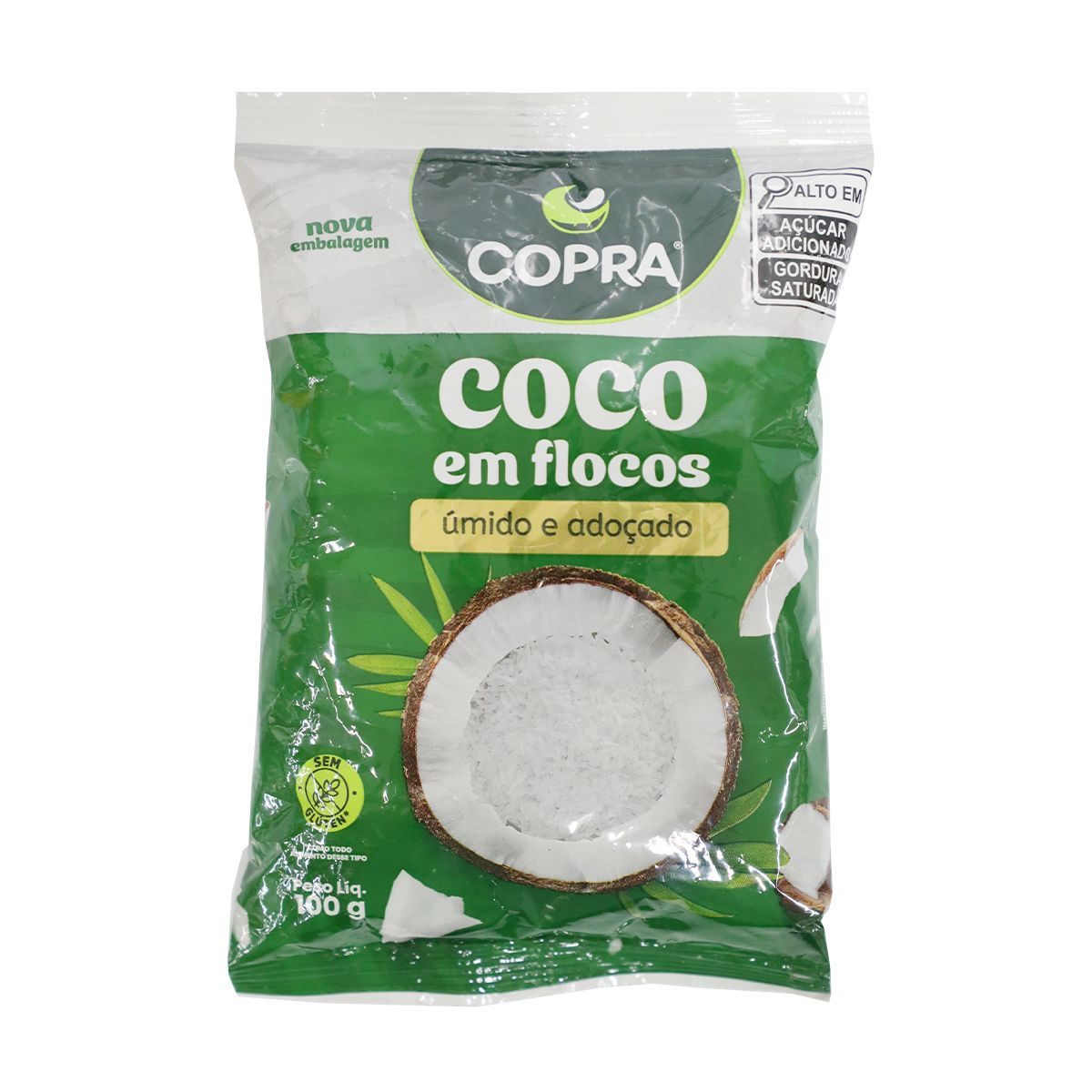Coco Ralado Úmido Adoçado em Flocos Copra Pacote 100g