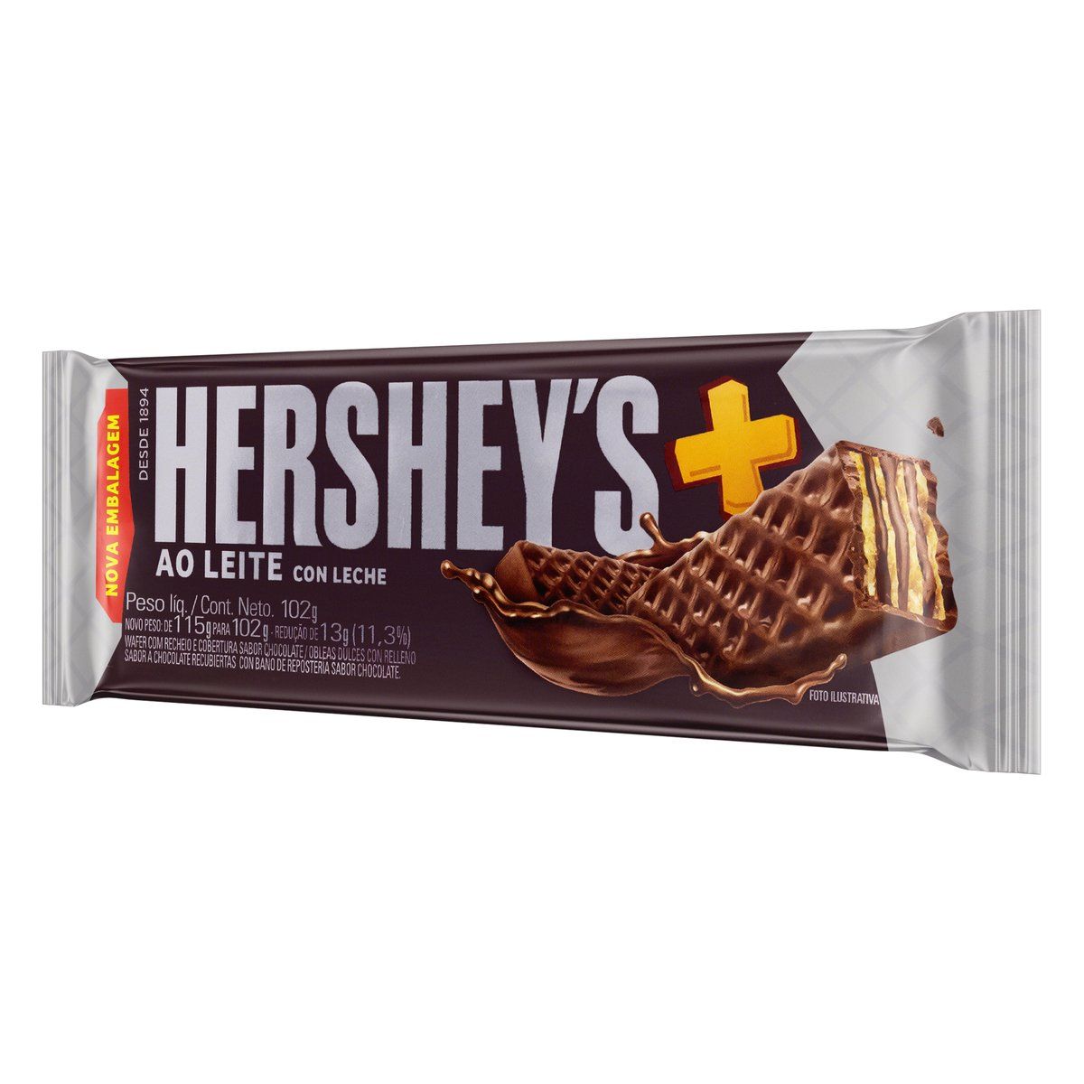 Wafer Hershey's Recheio e Cobertura Chocolate ao Leite 102g image number 3