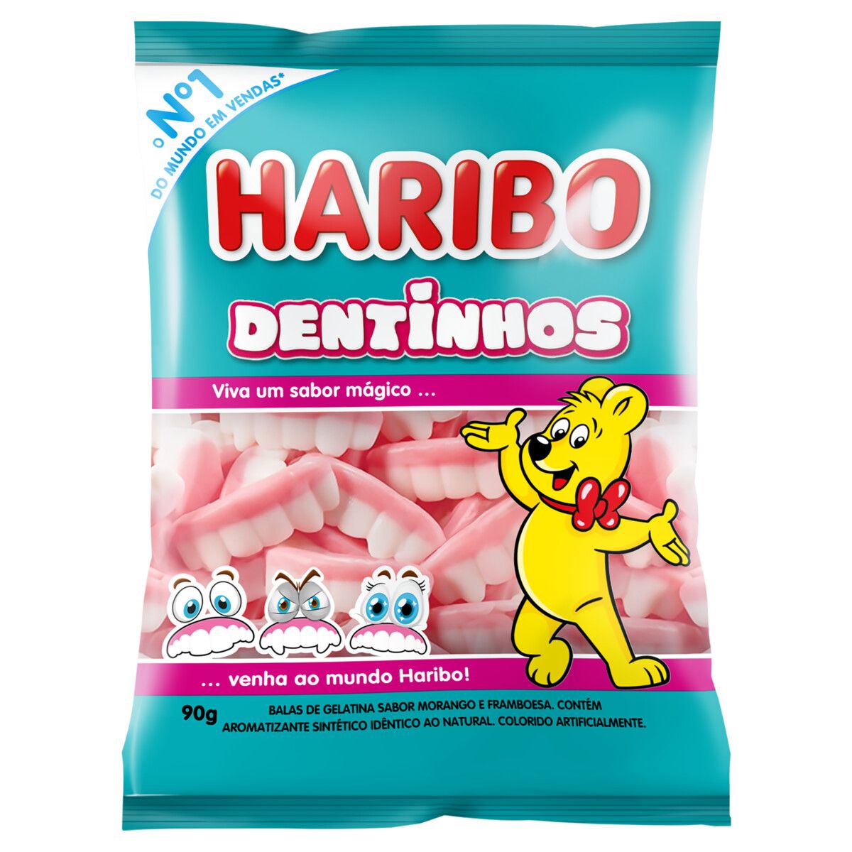 Bala de Gelatina Haribo Morango e Framboesa Dentinhos 90g image number 0