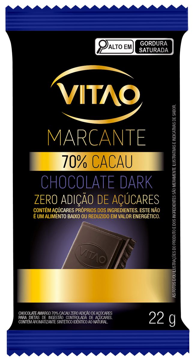 Chocolate Vitao 70% Cacau Zero Açúcar 22g image number 1