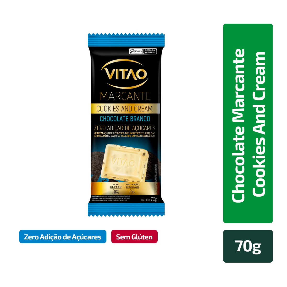 Chocolate Vitao Cookies and Cream Zero Açúcar 70g